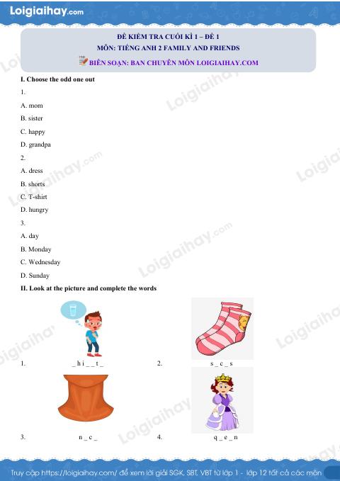 Đề thi học kì 1 Tiếng Anh 2 Family and Friends - Đề số 1